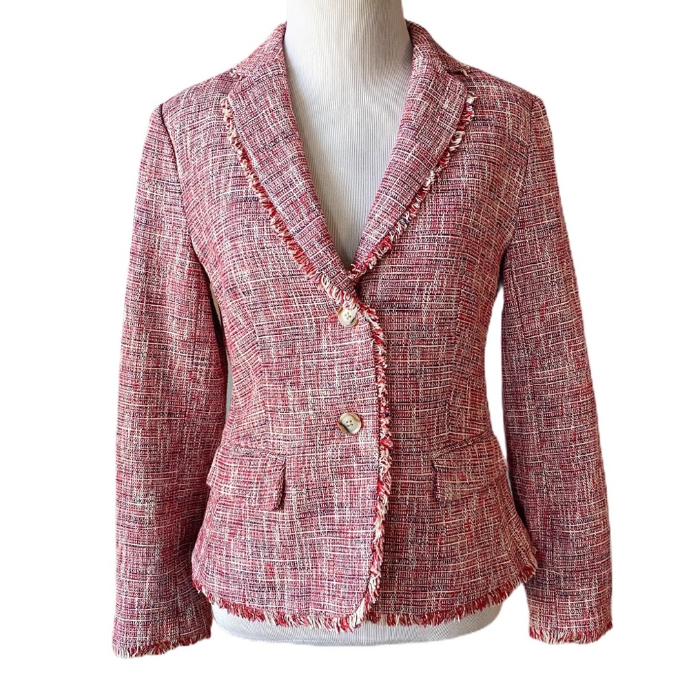 Banana Republic Pink Tweed Blazer w/Frayed Edges